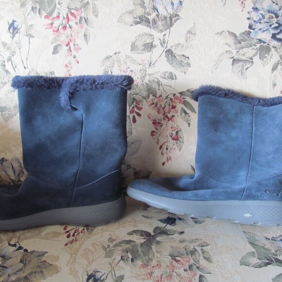 Skechers Gogamat Boots Women’s 10 Blue Suede Faux Fur Lining Excellent Condition - Picture 6 of 16